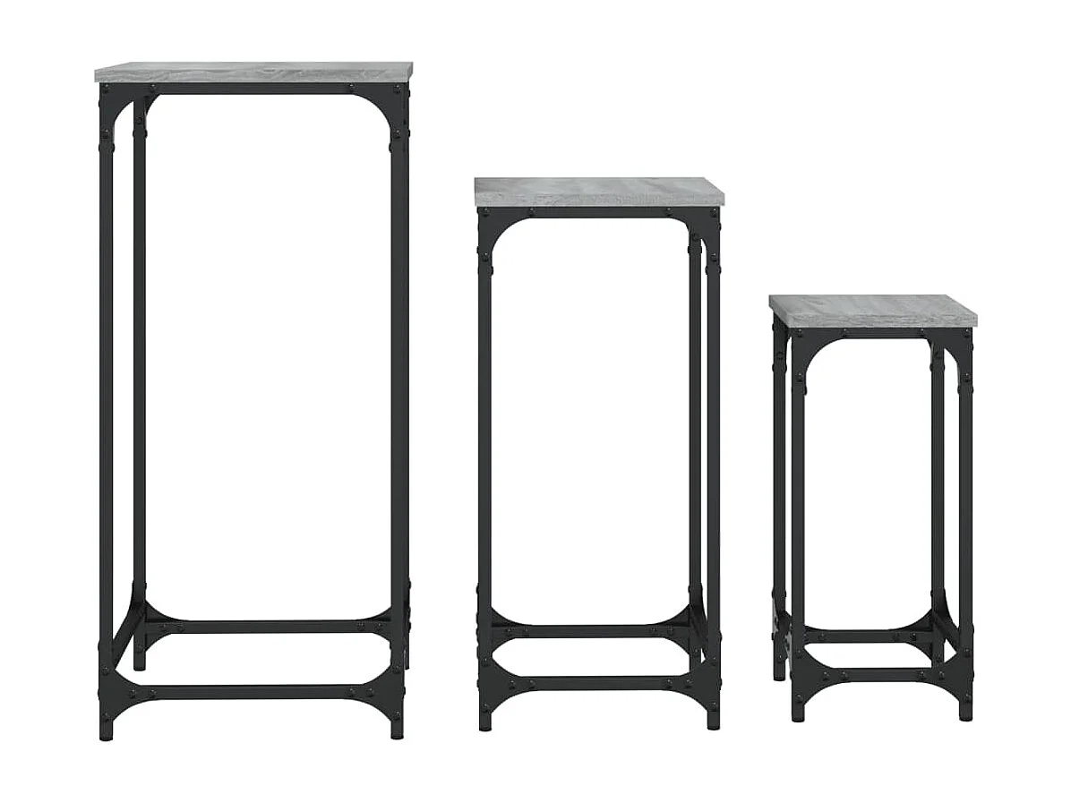 Tavolini impilabili 3 pezzi in MDF grigio Sonoma