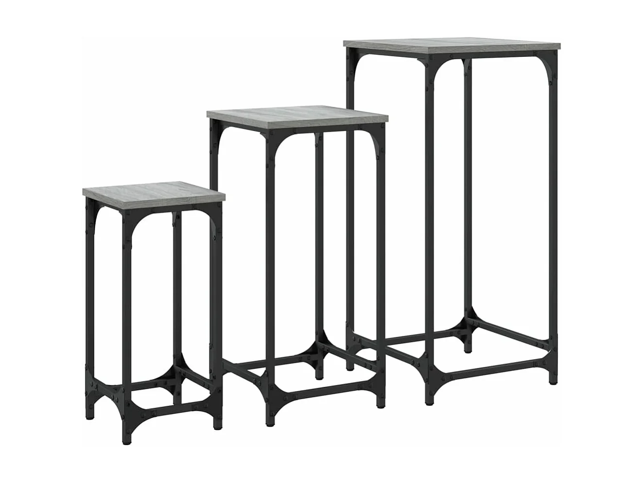 Tavolini impilabili 3 pezzi in MDF grigio Sonoma