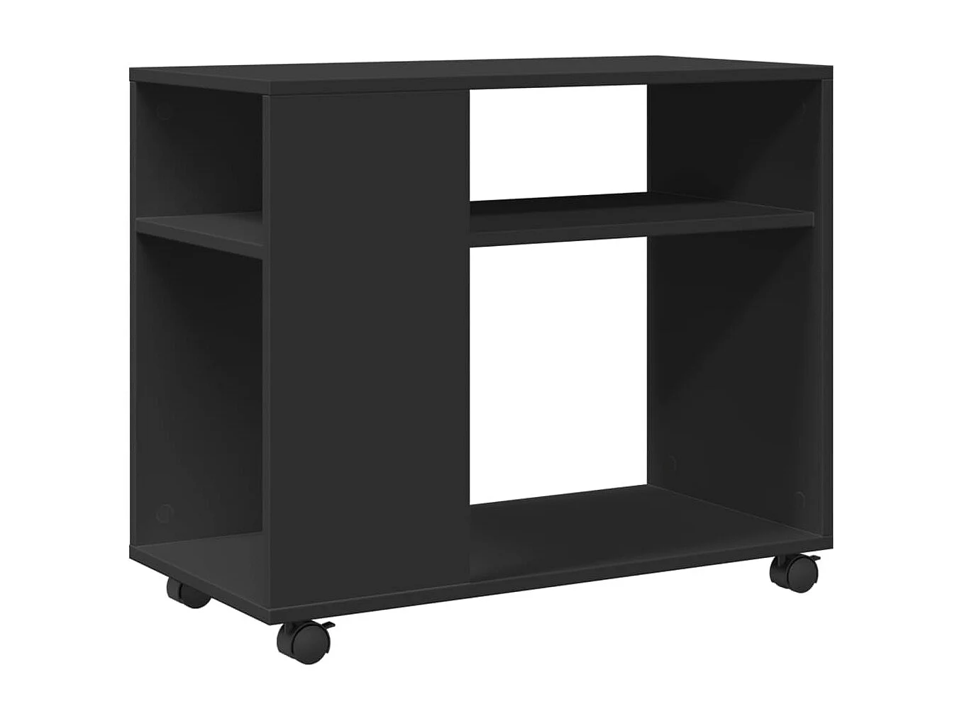 Mesa lateral com rodas preta 70x35x60 cm madeira engenharia