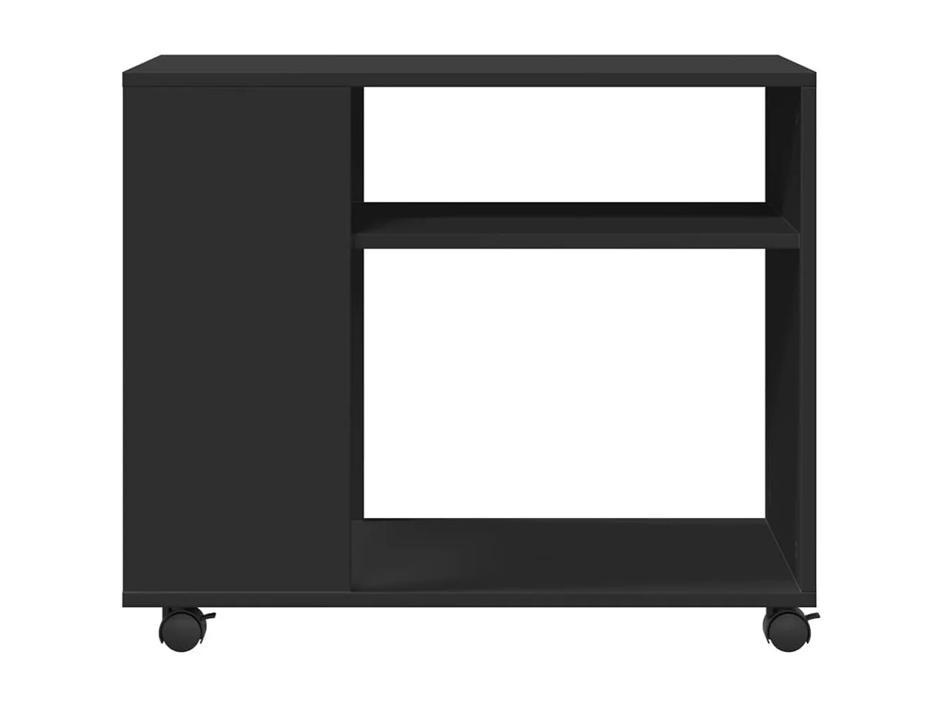 Mesa lateral com rodas preta 70x35x60 cm madeira engenharia