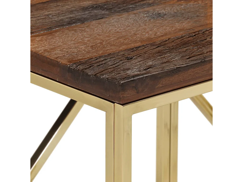 Mesa consola dourada em aço inoxidável e madeira maciça de lariço