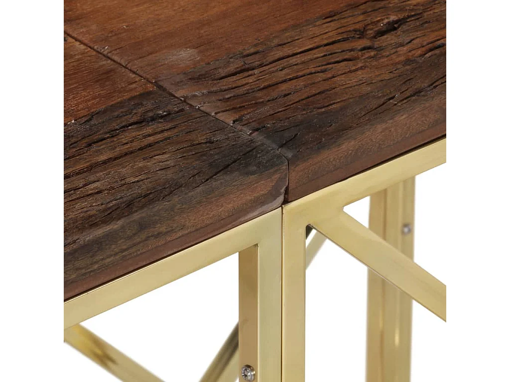 Mesa consola dourada em aço inoxidável e madeira maciça de lariço