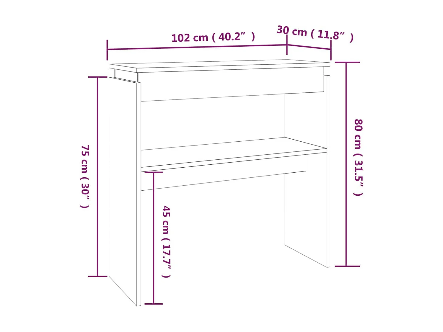 Table console Chêne marron 102x30x80 cm Bois d'ingénierie