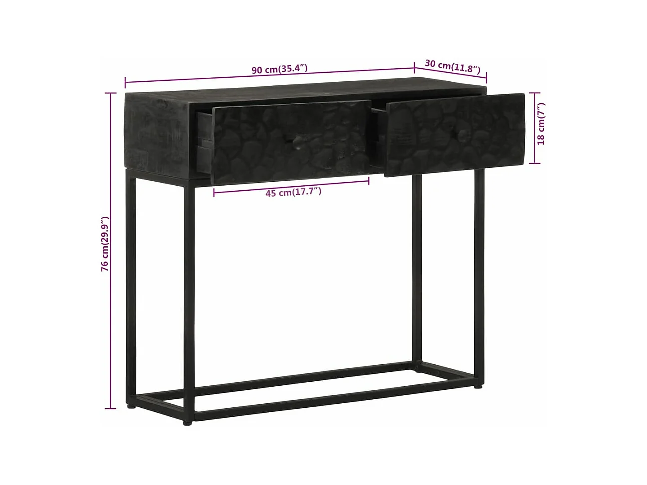 Zwarte consoletafel 90x30x76 cm massief mangohout en ijzer