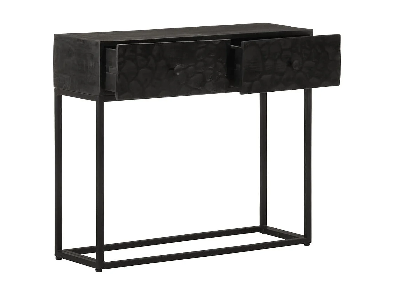 Table console noir 90x30x76 cm bois massif de manguier et fer