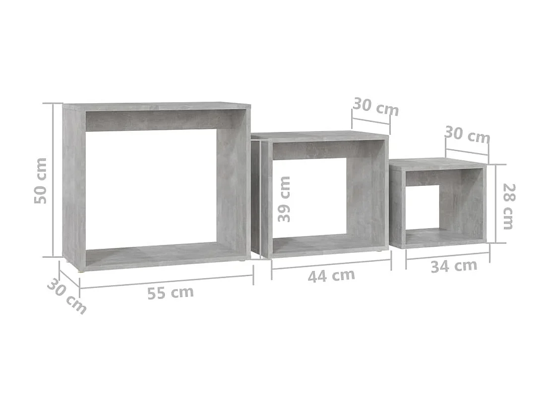 Tavolini impilabili 3 pz. Truciolare grigio cemento