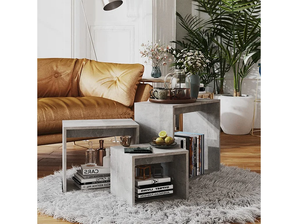 Tables gigognes 3 pcs Gris béton Aggloméré
