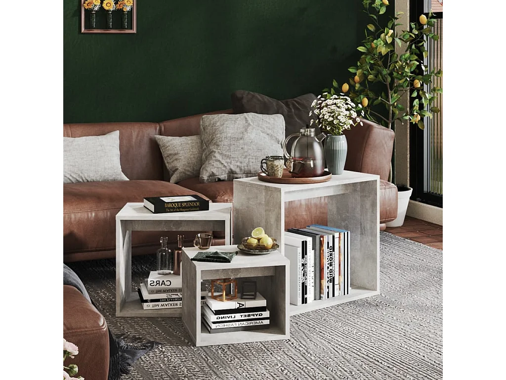 Tables gigognes 3 pcs Gris béton Aggloméré