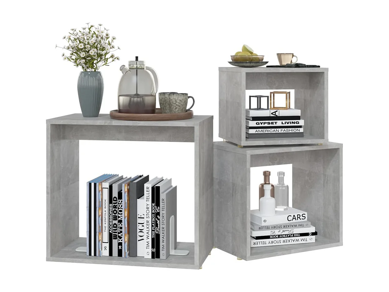 Tables gigognes 3 pcs Gris béton Aggloméré