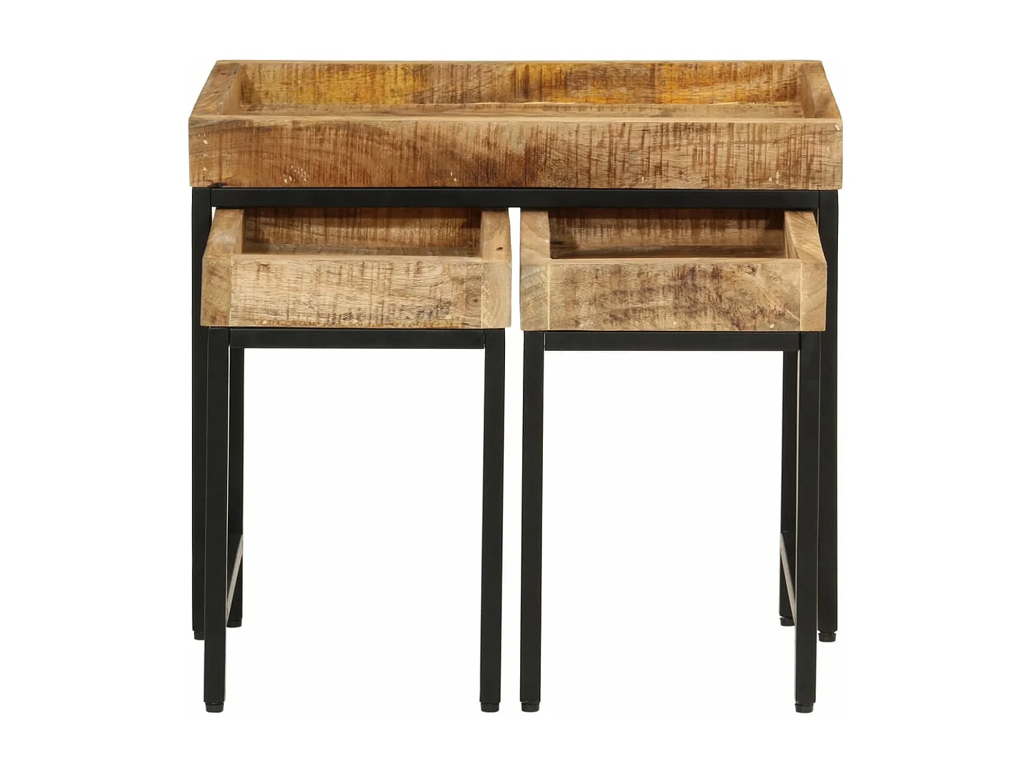 Tables basses gigognes 3pcs bois de manguier massif brut et fer