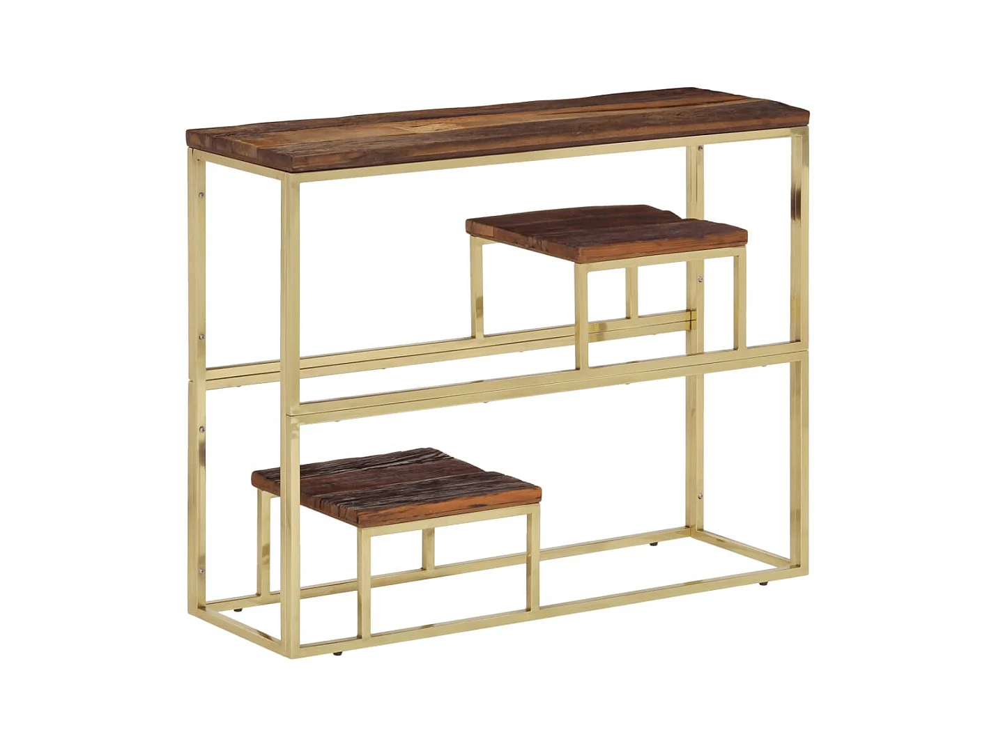 Gouden consoletafel in roestvrij staal en massief larikshout