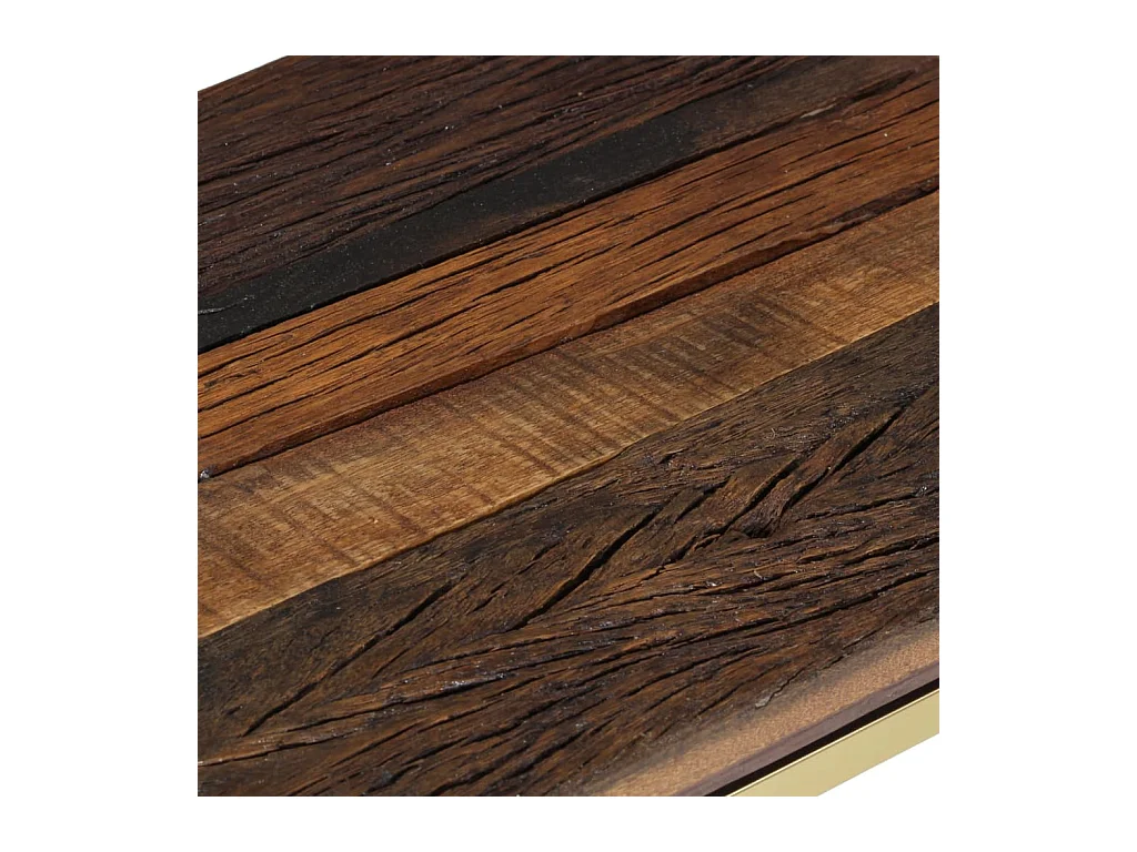 Gouden consoletafel in roestvrij staal en massief larikshout