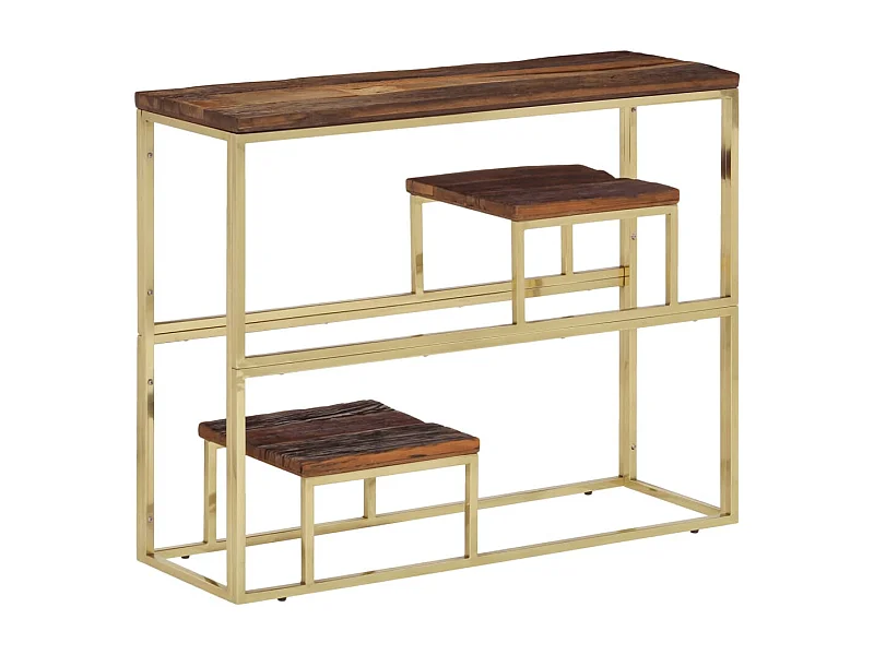 Table console doré acier inoxydable et bois de mélèze massif