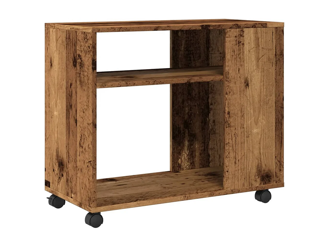 Mesa auxiliar con ruedas madera contrachapada antigua