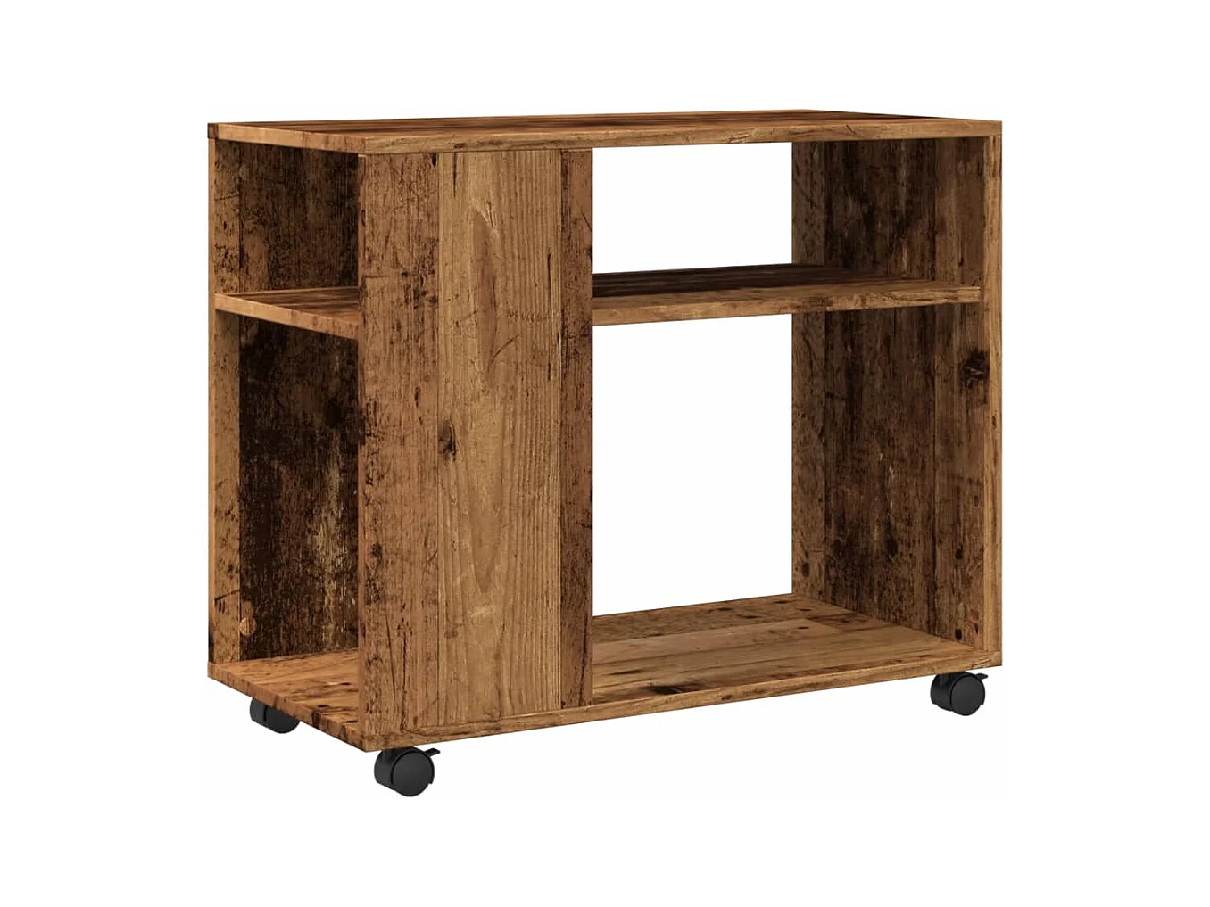 Bijzettafel met wielen oud hout samengesteld hout