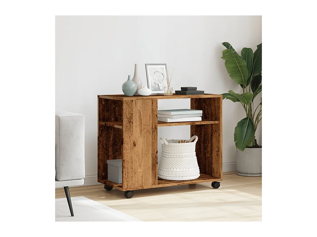 Bijzettafel met wielen oud hout samengesteld hout