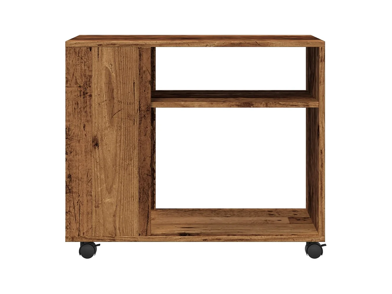 Bijzettafel met wielen oud hout samengesteld hout