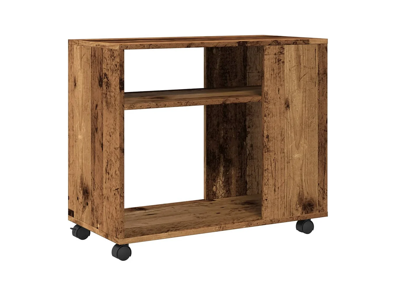 Bijzettafel met wielen oud hout samengesteld hout
