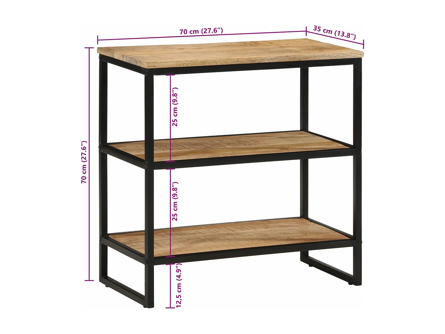 Table console 70x35x70 cm bois de manguier massif brut
