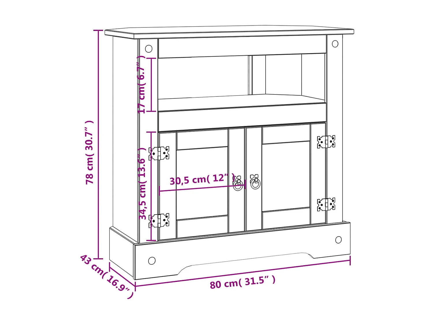 Consolle Gamma Corona Pino messicano 80x43x78 cm