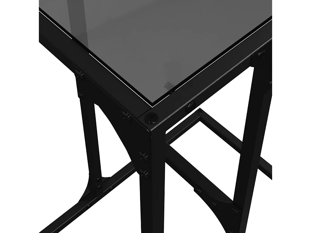 Tavolino con piano in vetro nero 40x30x61,5 cm in acciaio