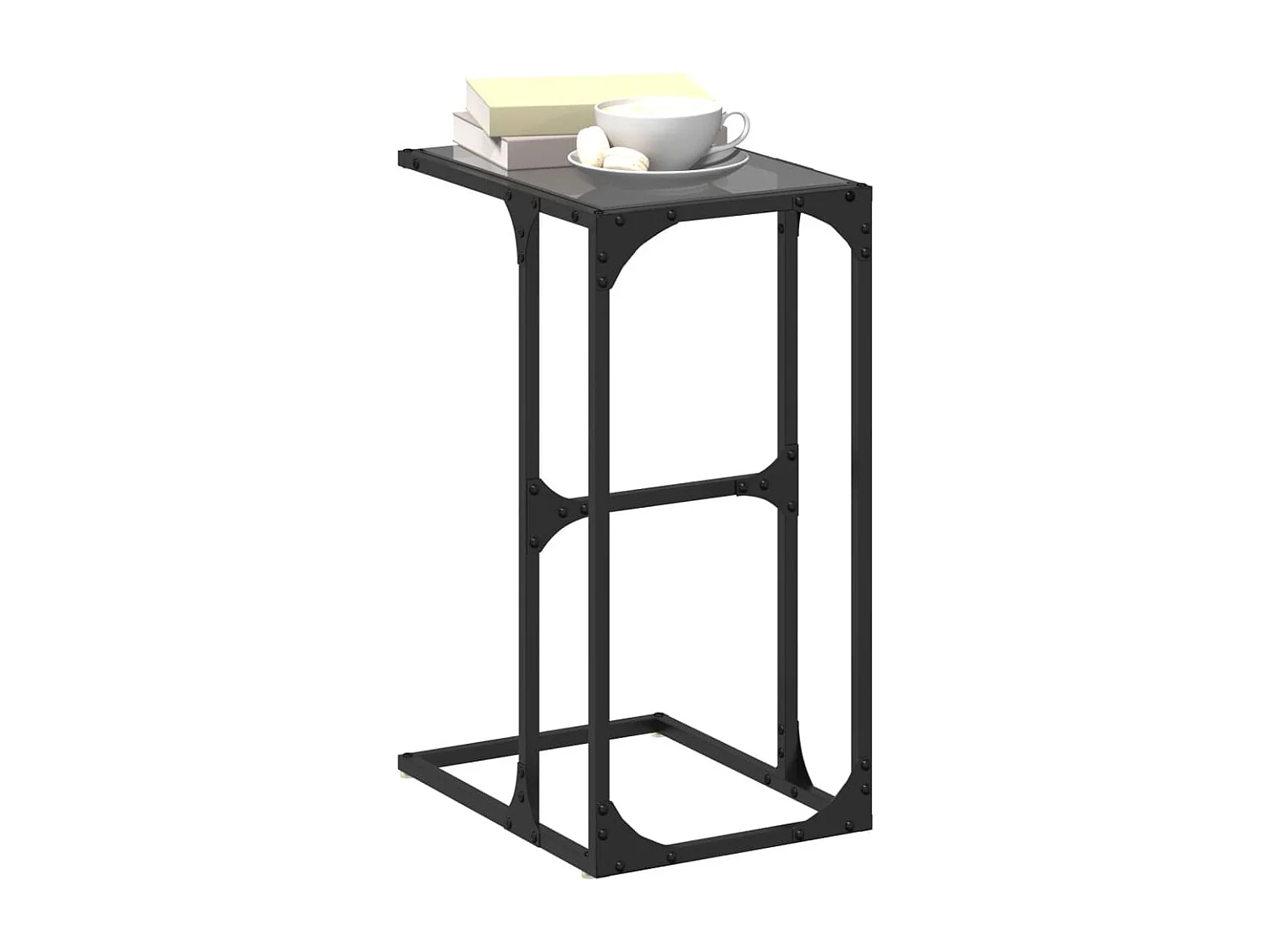 Mesa lateral com vidro preto 40x30x61,5 cm aço