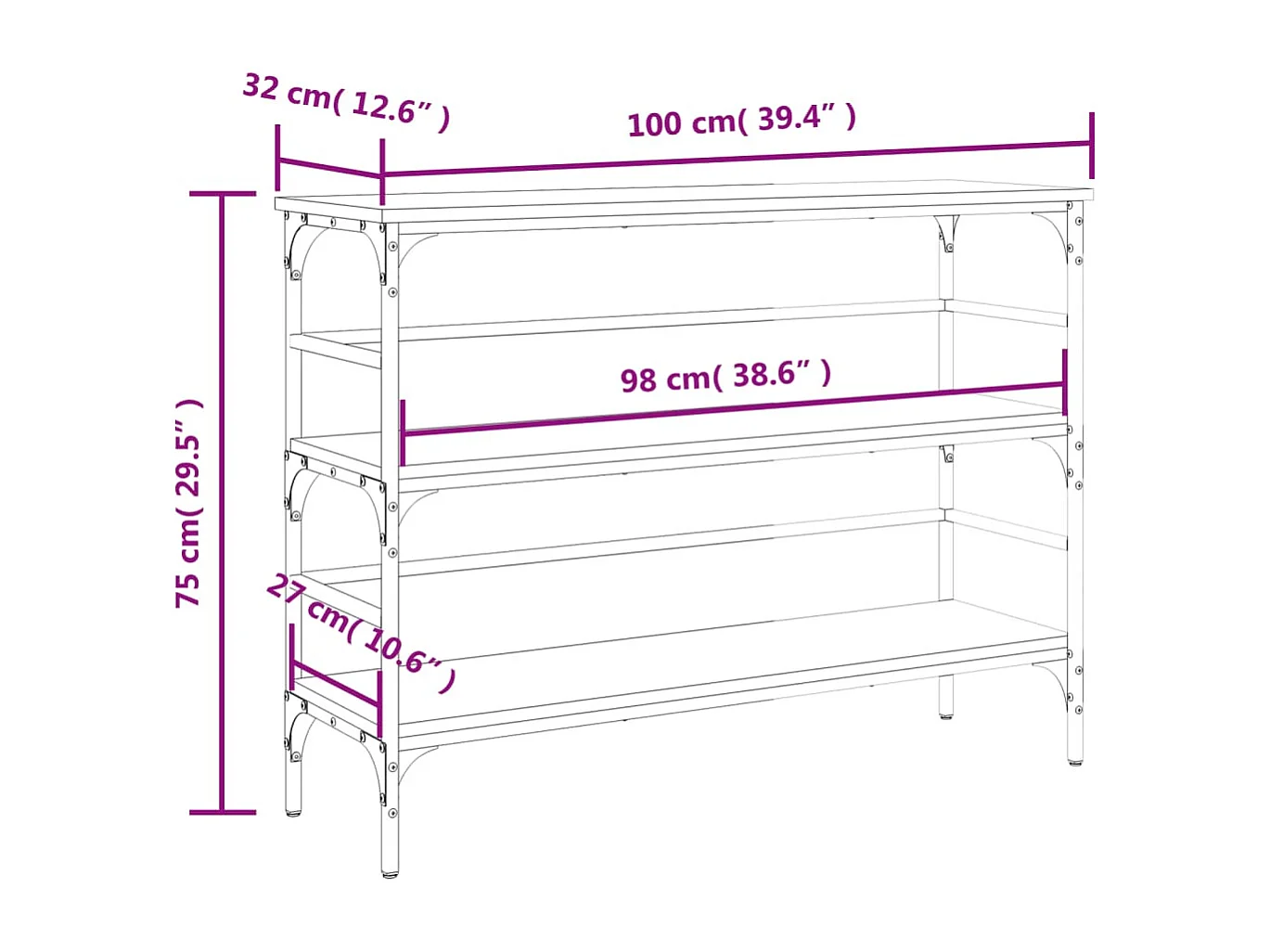 Sonoma eiken consoletafel 100x32x75 cm samengesteld hout