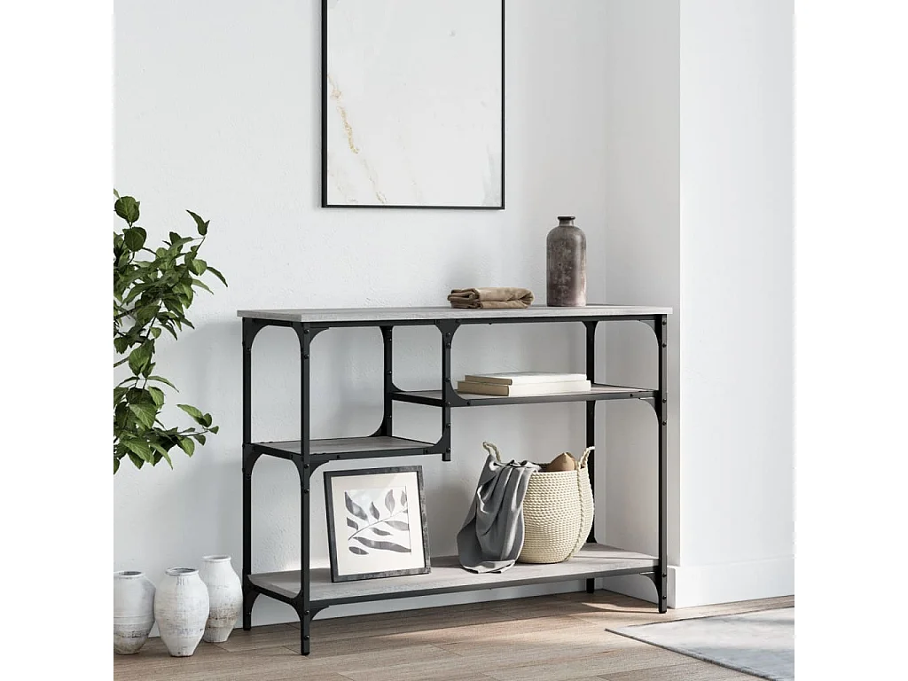 Table console avec étagères sonoma gris 100x35x75 cm