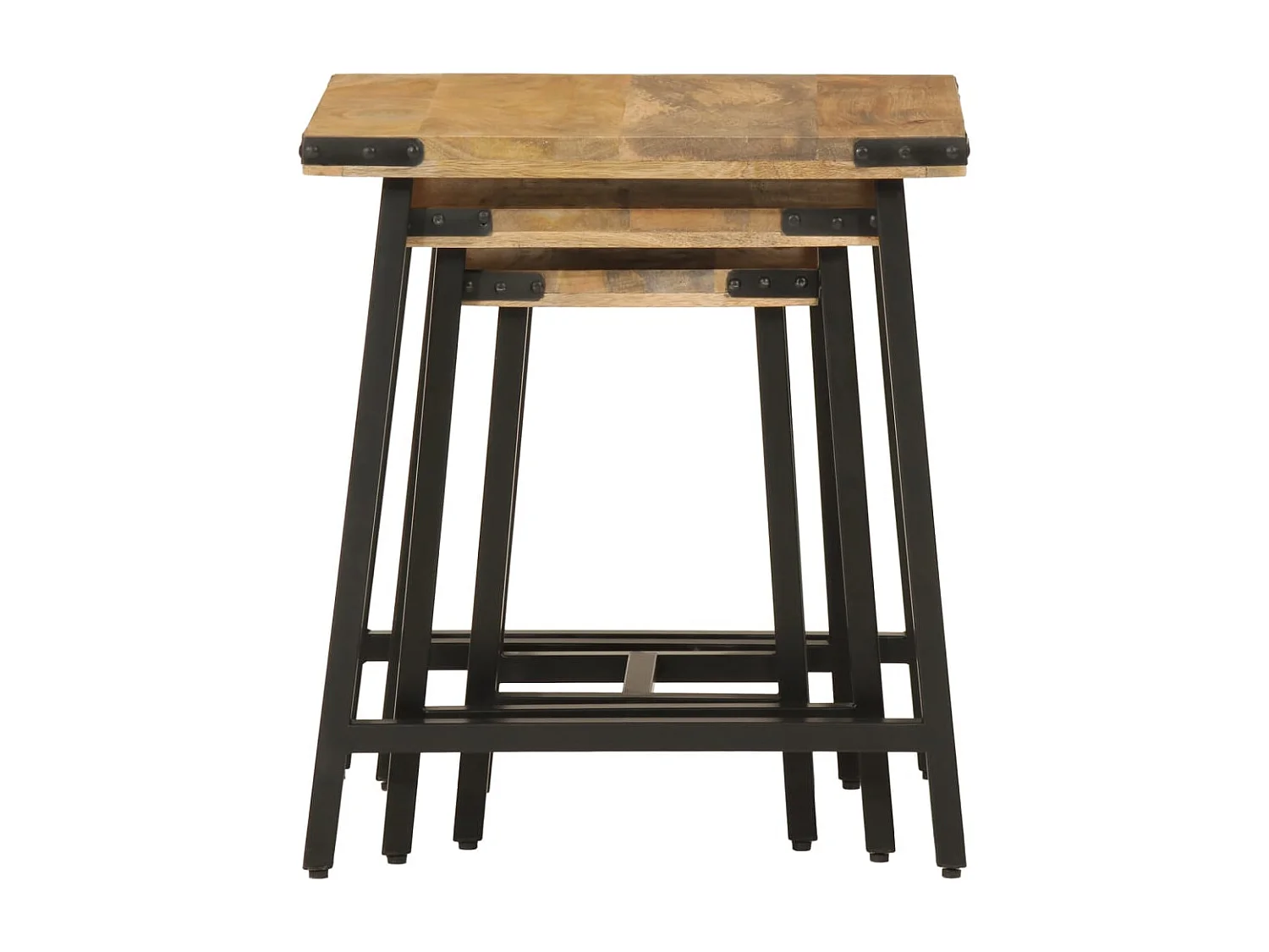 Tables basses gigognes 3 pcs bois massif de manguier et fer