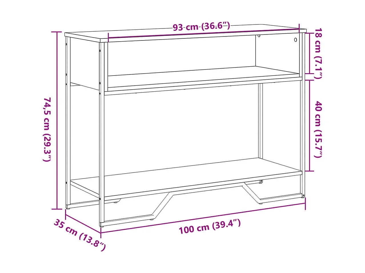 Mesa consola negra 100x35x74,5 cm de madera contrachapada