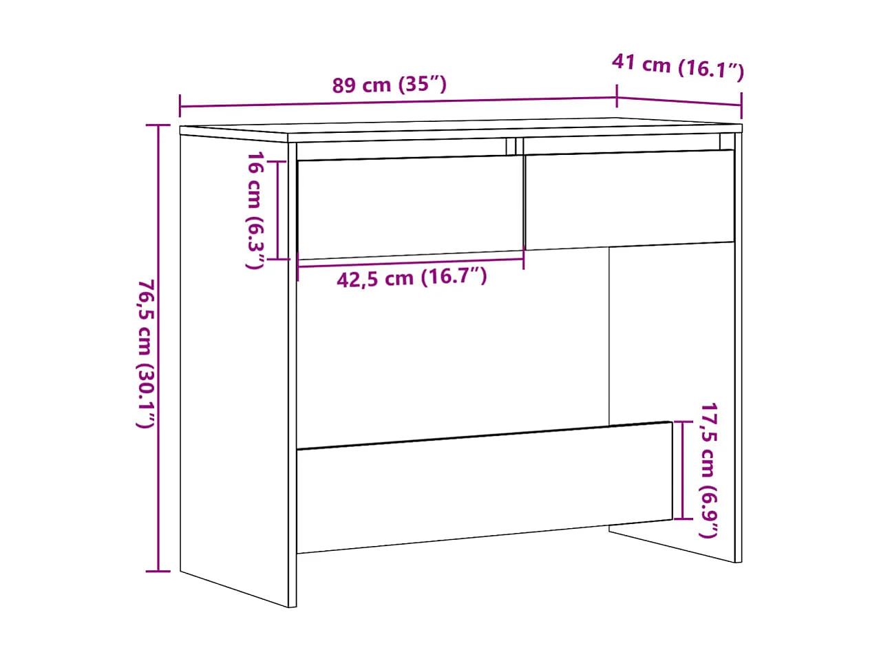 Handgefertigter Konsolentisch aus Eichenholz, 89 x 41 x 76,5 cm, Holzwerkstoff