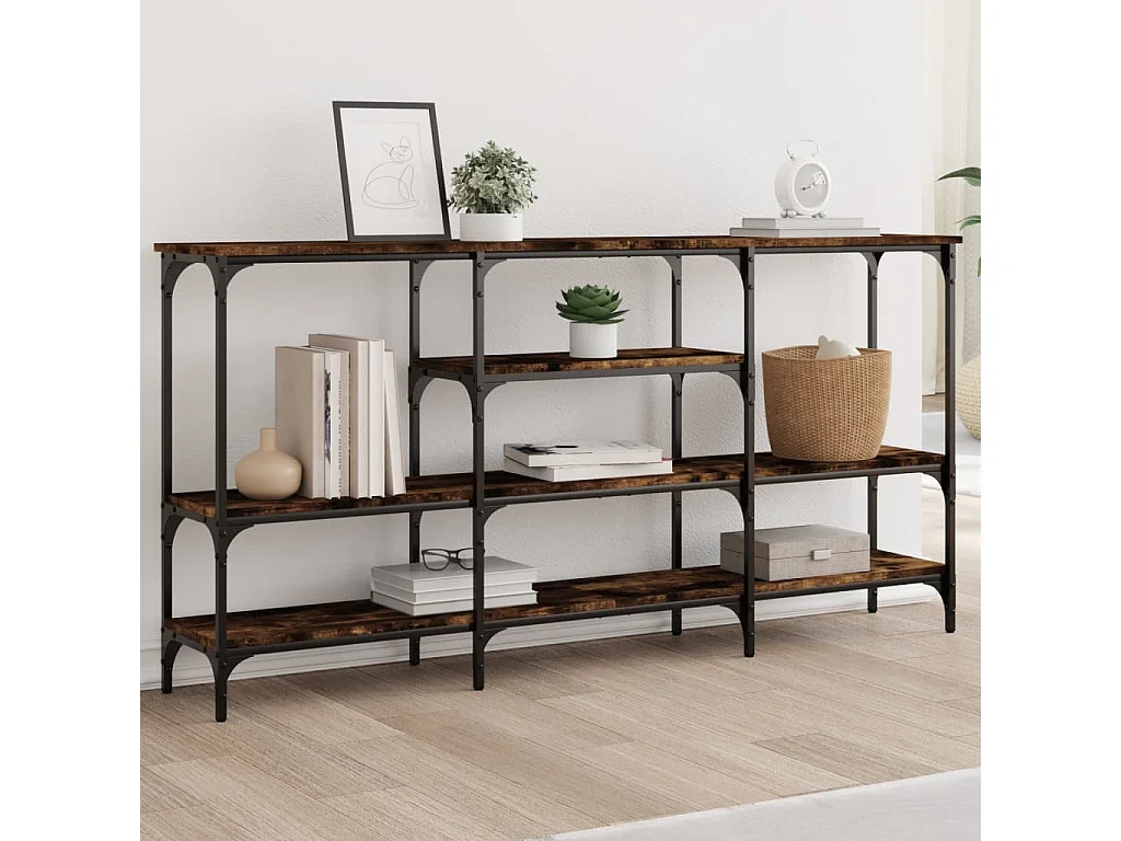 Mesa consola roble ahumado 160x29x80 cm madera contrachapada