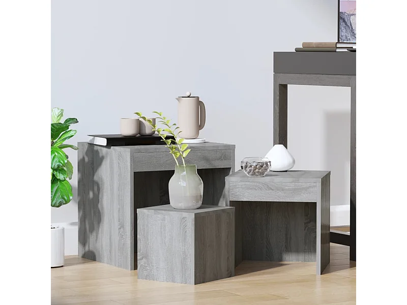 Tavolini impilabili 3 pezzi Sonoma grigio MDF