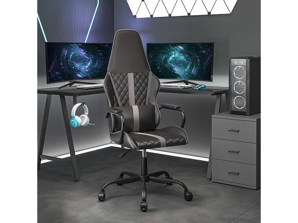 Chaise de jeu de massage gris et noir similicuir