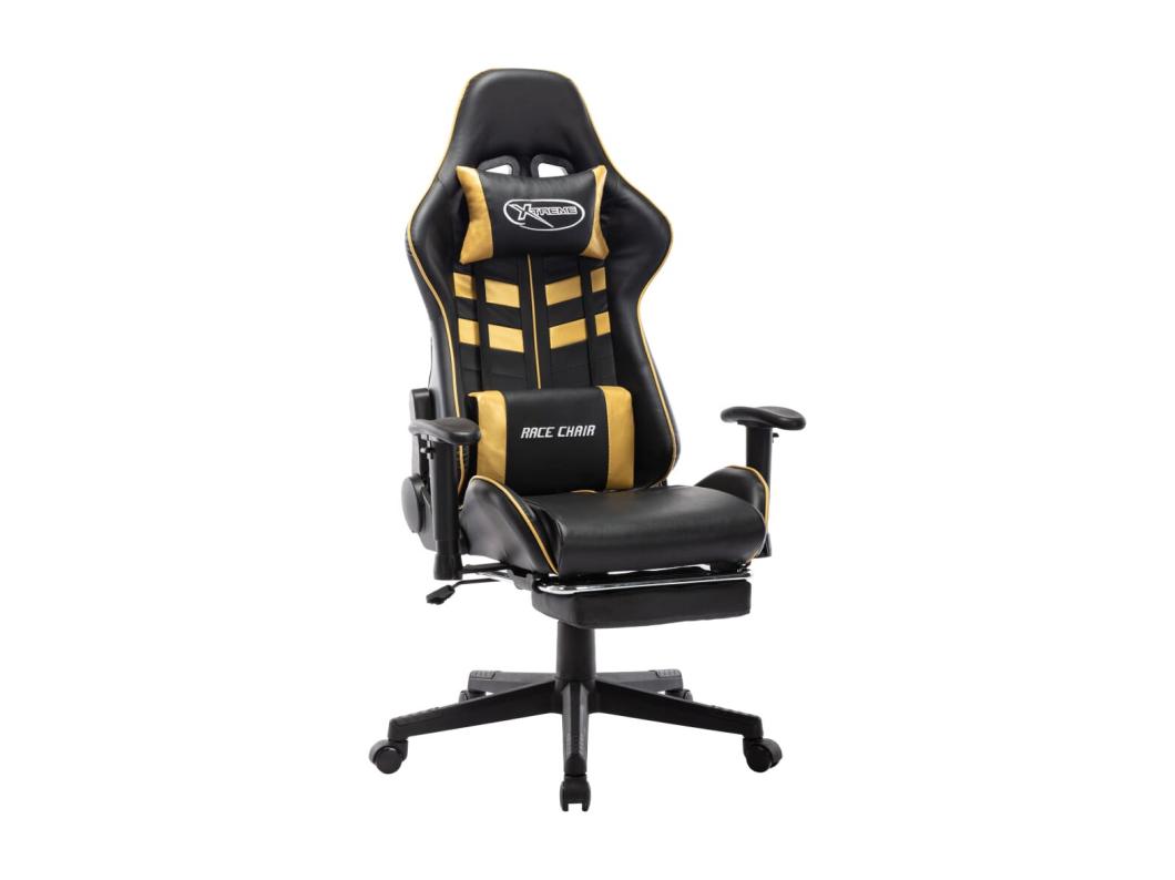 Cadeira de jogos com apoio para os pés Couro artificial preto e dourado