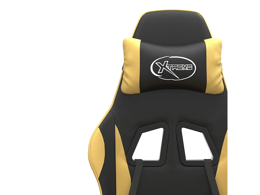 Drehbarer Gaming-Stuhl aus schwarzem und goldenem Kunstleder