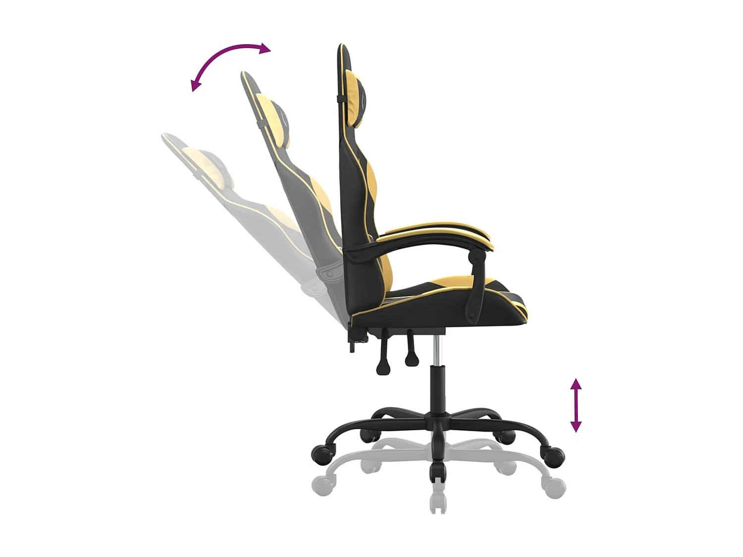 Drehbarer Gaming-Stuhl aus schwarzem und goldenem Kunstleder