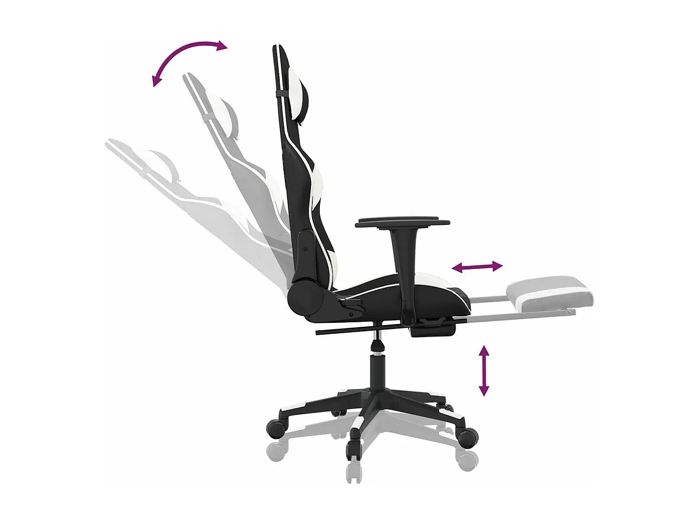 Sedia da gaming con poggiapiedi Ecopelle bianca e nera