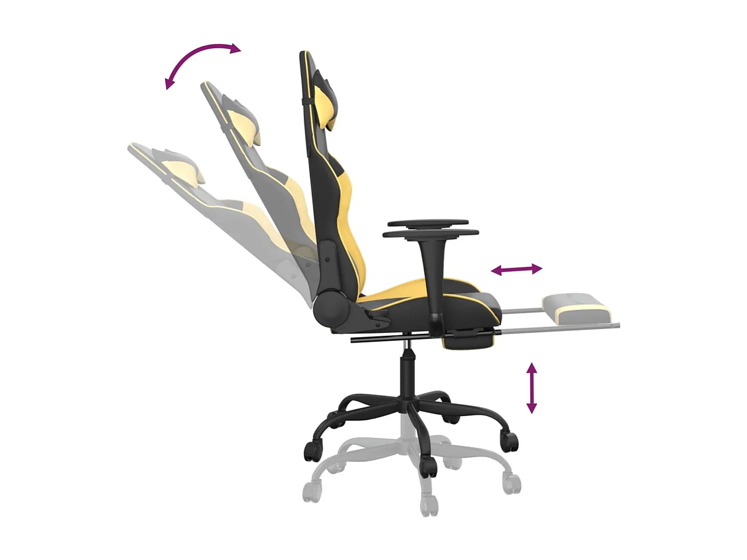 Chaise de jeu de massage avec repose-pied Noir&Doré Similicuir