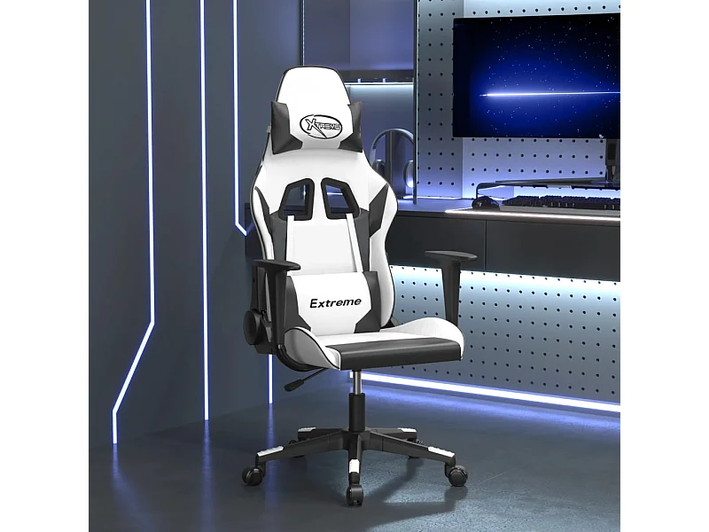 Massage-Gaming-Stuhl. Weißes und schwarzes Kunstleder