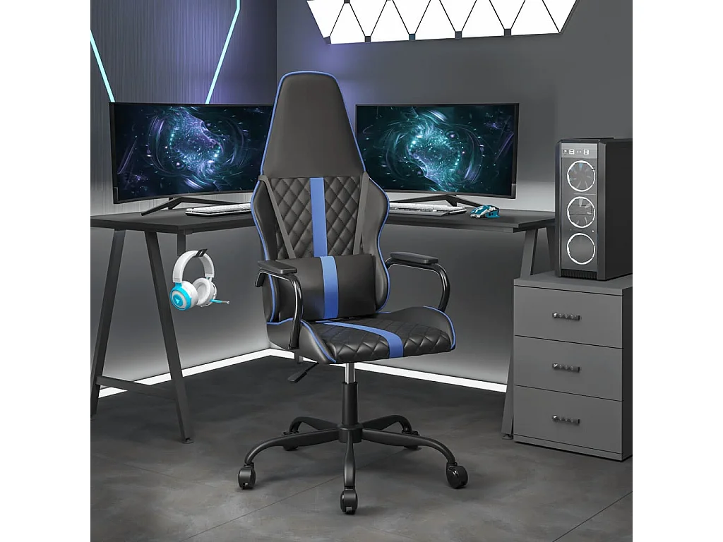 Chaise de jeu de massage bleu et noir similicuir