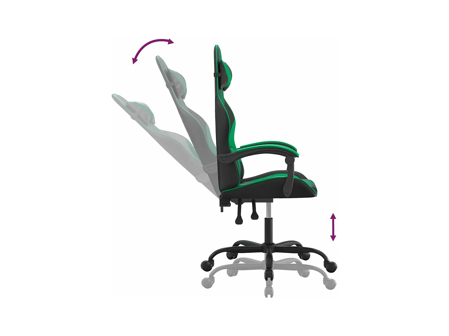 Chaise de jeu pivotante Noir et vert Similicuir