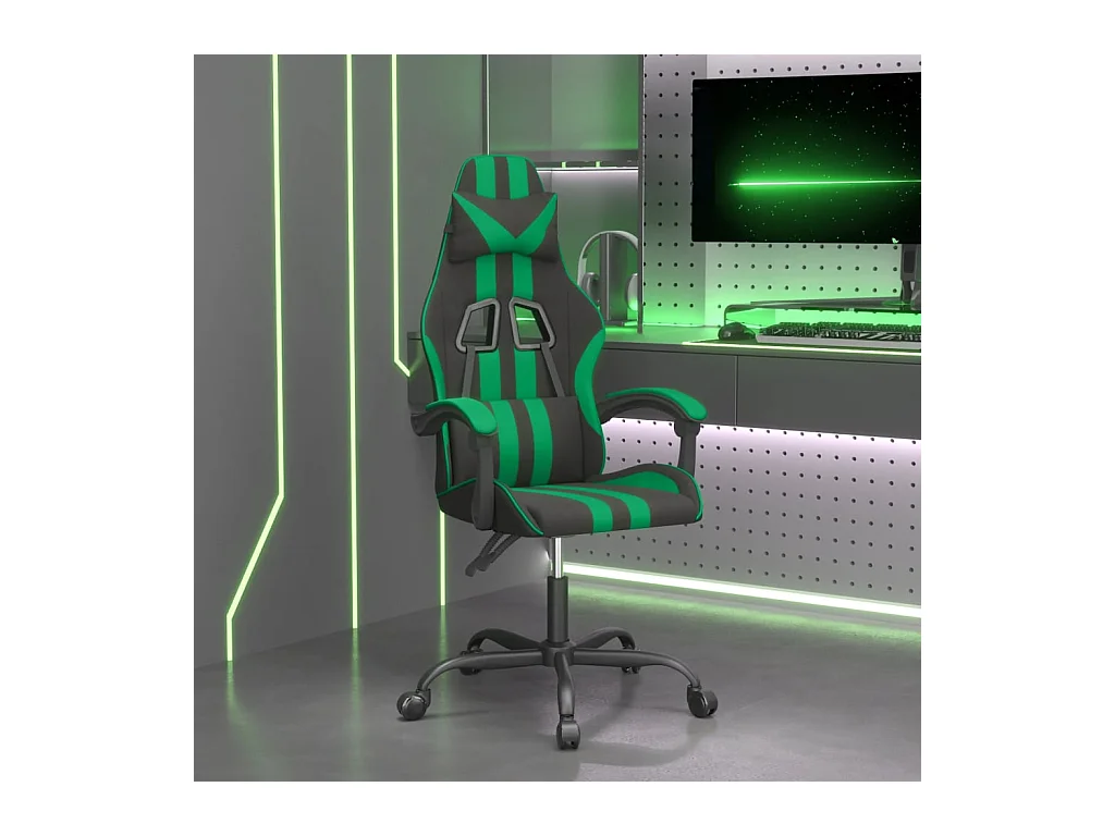 Chaise de jeu pivotante Noir et vert Similicuir