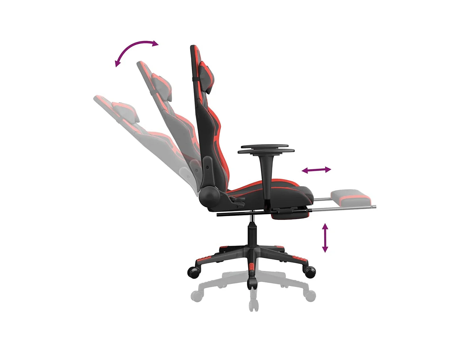 Chaise de jeu avec repose-pied Noir et rouge Similicuir