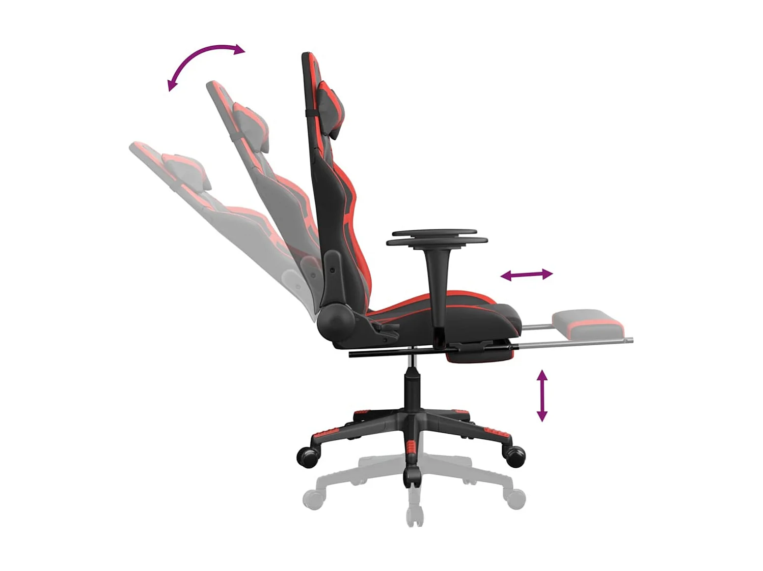 Chaise de jeu avec repose-pied Noir et rouge Similicuir