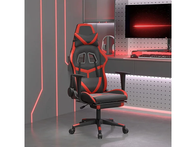 Sedia da gaming con poggiapiedi Ecopelle nera e rossa