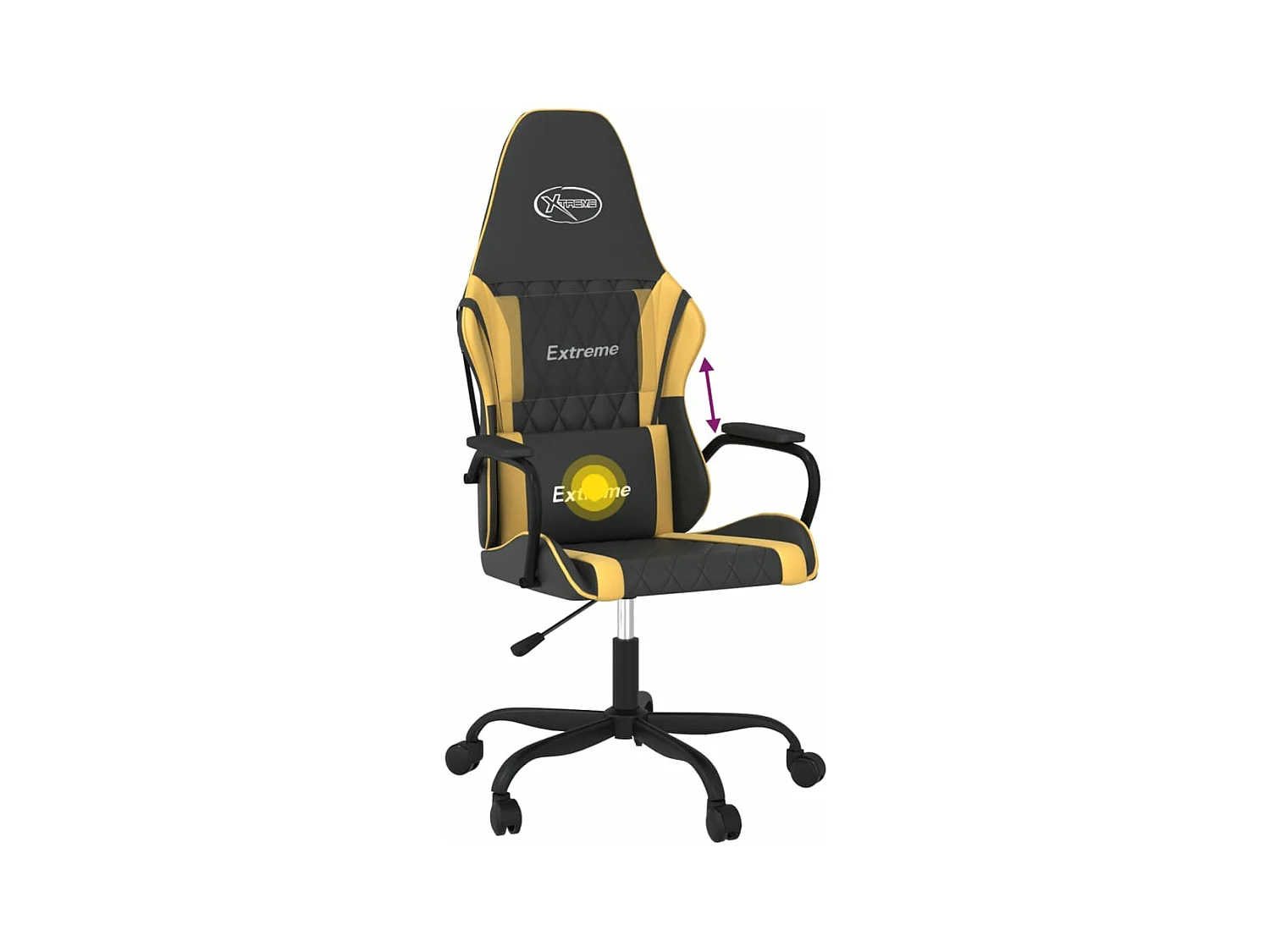 Massage-Gaming-Stuhl. Schwarz-goldenes Kunstleder