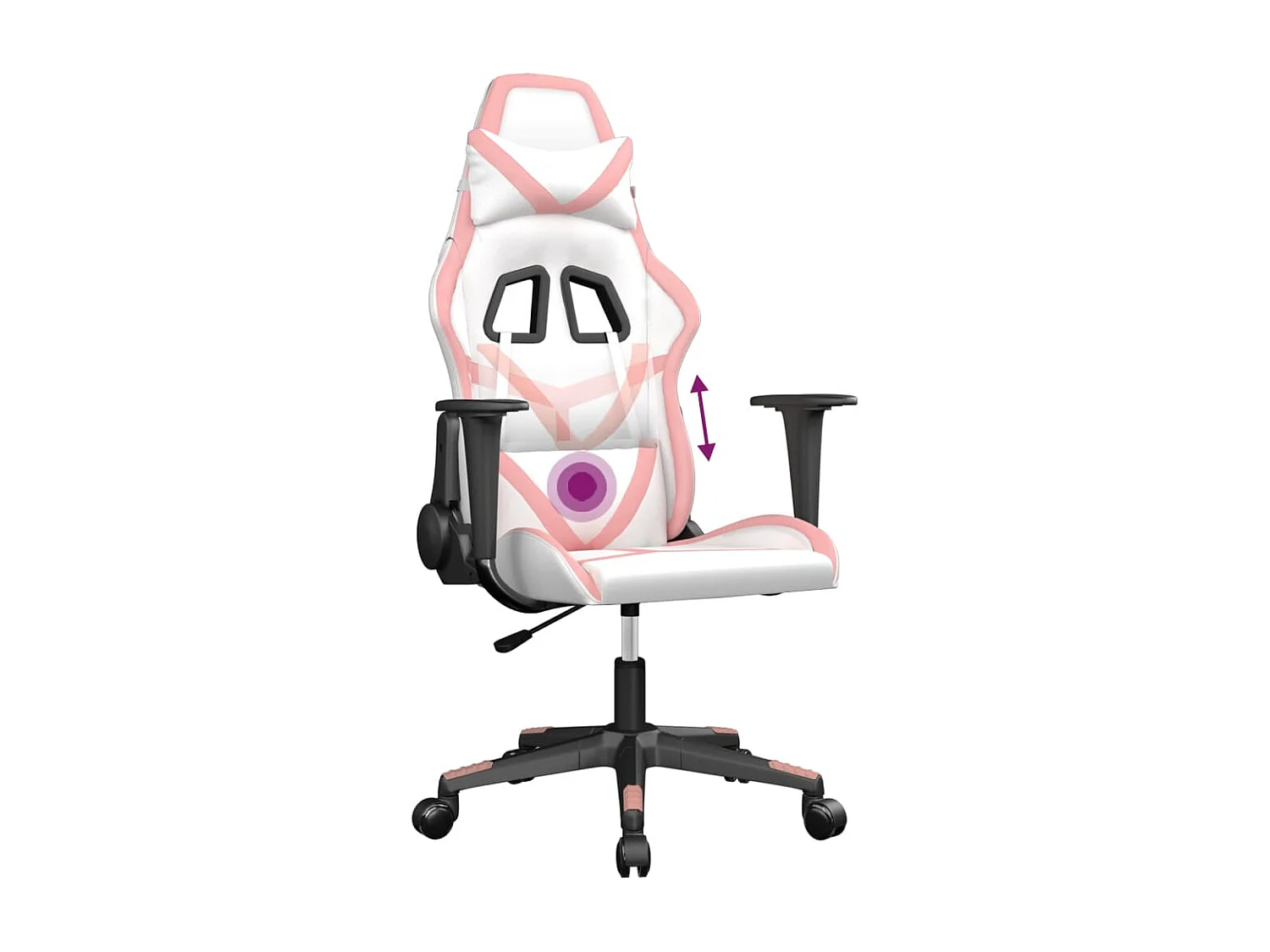 Cadeira de massagem para jogos em pele sintética branca e rosa