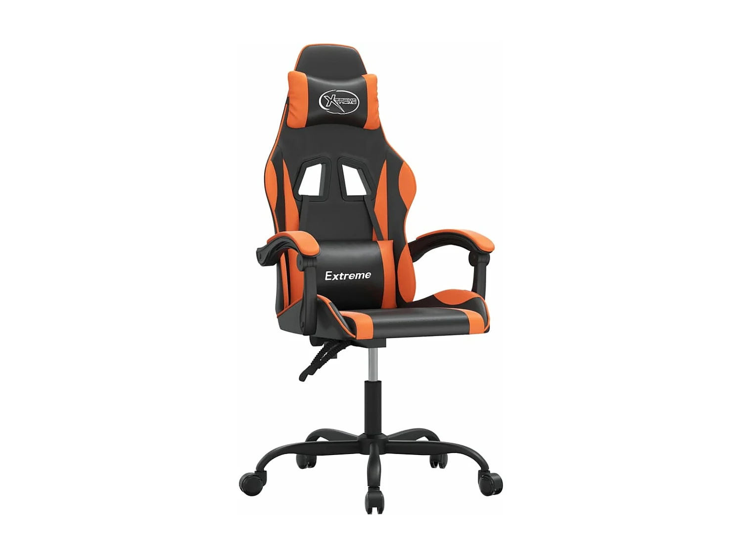 Drehbarer Gaming-Stuhl aus schwarzem und orangefarbenem Kunstleder