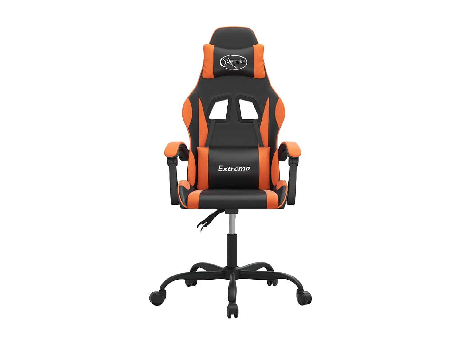 Drehbarer Gaming-Stuhl aus schwarzem und orangefarbenem Kunstleder